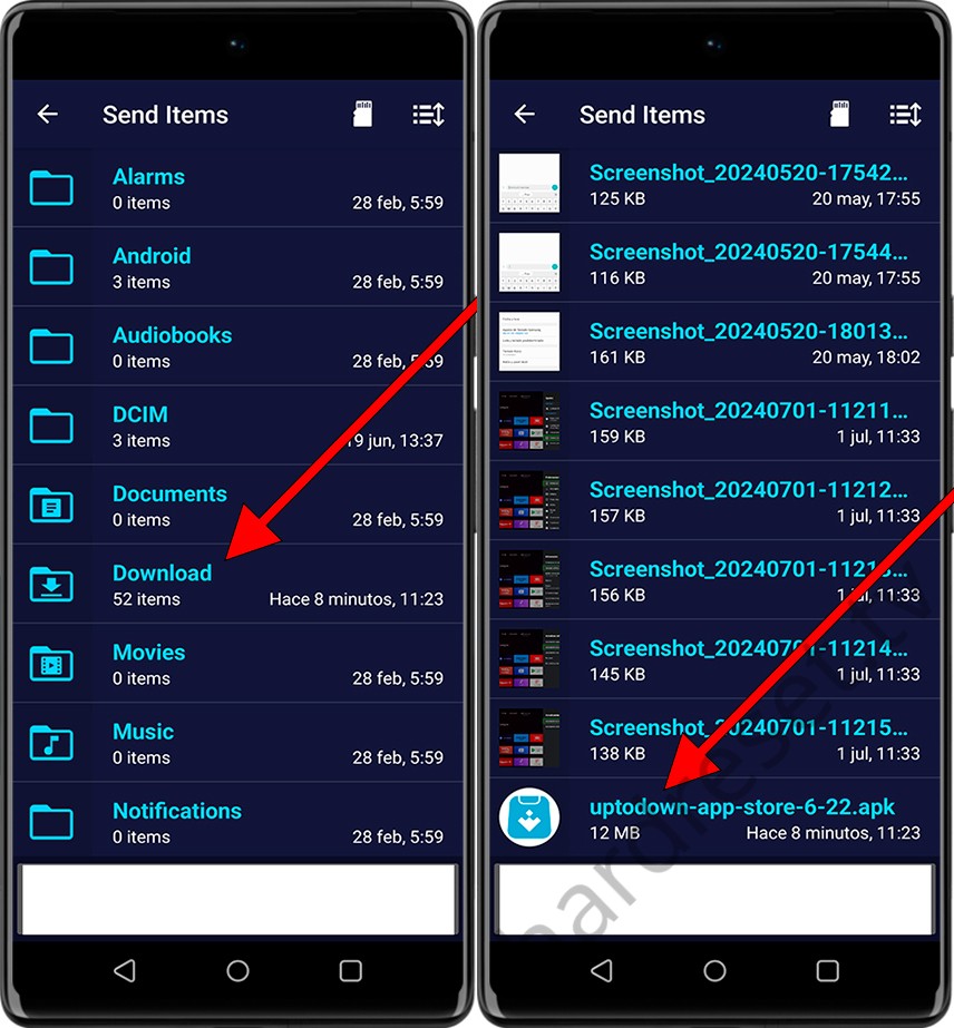 Navigation dans les dossiers des appareils mobiles