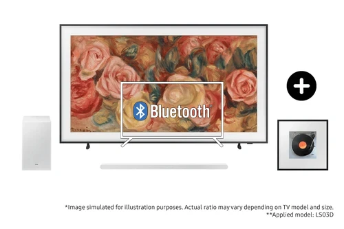 Connectez le haut-parleur Bluetooth au Samsung 2024 65" The Frame QLED 4K TV with S701D Ultra Slim Soundbar and Music Frame Wireless Smart Speaker