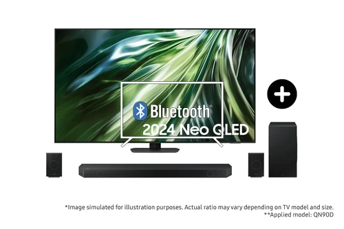 Connect Bluetooth speaker to Samsung 2024 85” QN90D Neo QLED 4K TV and Q990D Q-Series Soundbar with Subwoofer and Rear Speakers