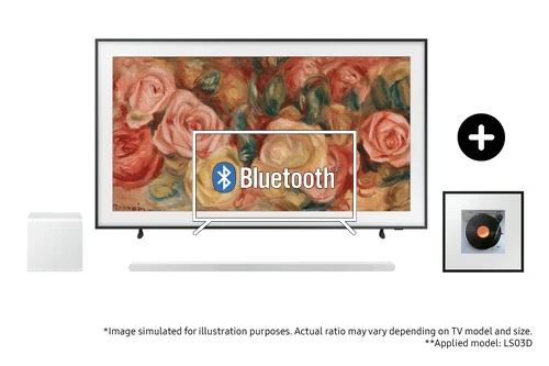 Connectez le haut-parleur Bluetooth au Samsung 2024 85" The Frame QLED 4K TV with S801D Ultra Slim Soundbar and Music Frame Wireless Smart Speaker