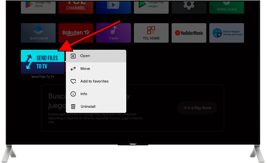 Application options menu Android TV