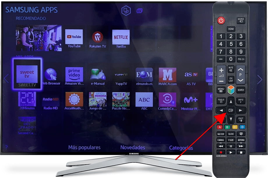 Abrir menú opciones aplicación Samsung TV