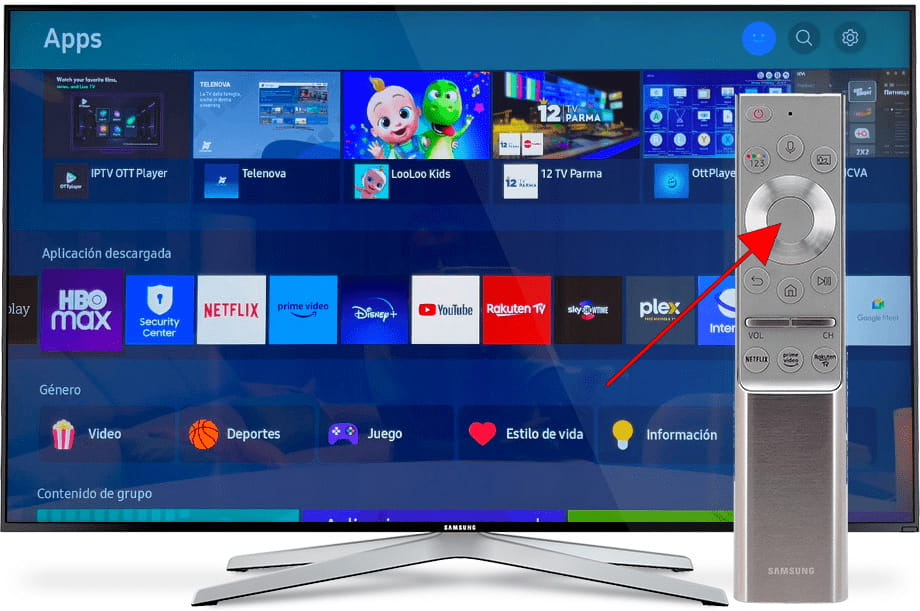 Abrir menú opciones aplicación Samsung TV