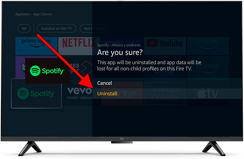 Confirm app uninstallation Fire TV