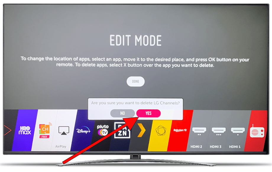 Confirm app uninstallation LG TV