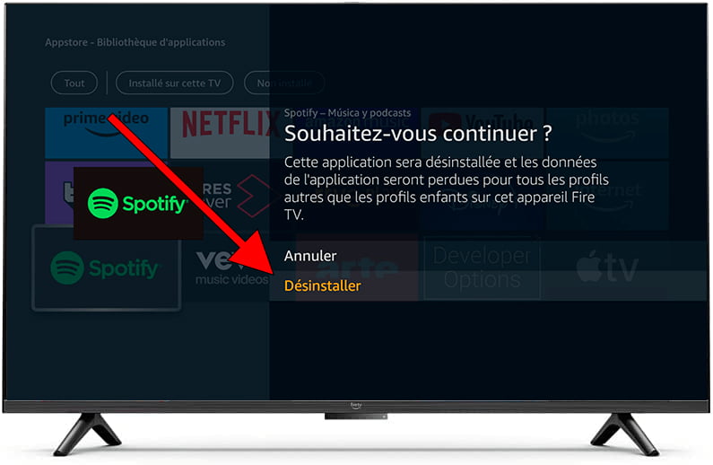 Confirmar desinstalar aplicación Fire TV