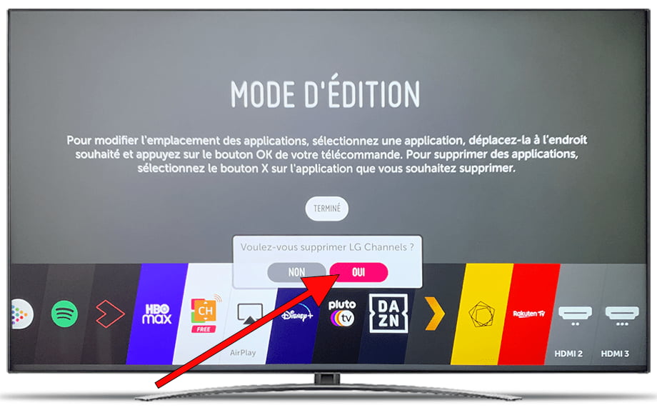 Confirmer la désinstallation de l'application LG TV