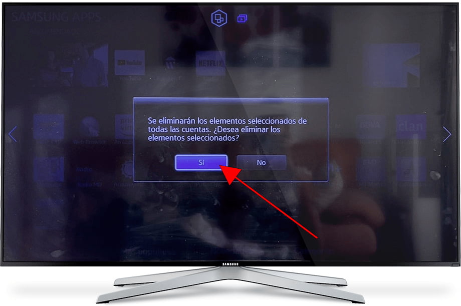 Confirmar desinstalar aplicación Samsung TV