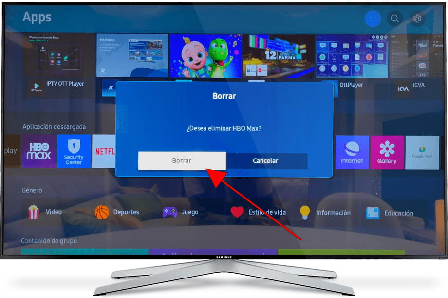 Confirmar desinstalar aplicación Samsung TV