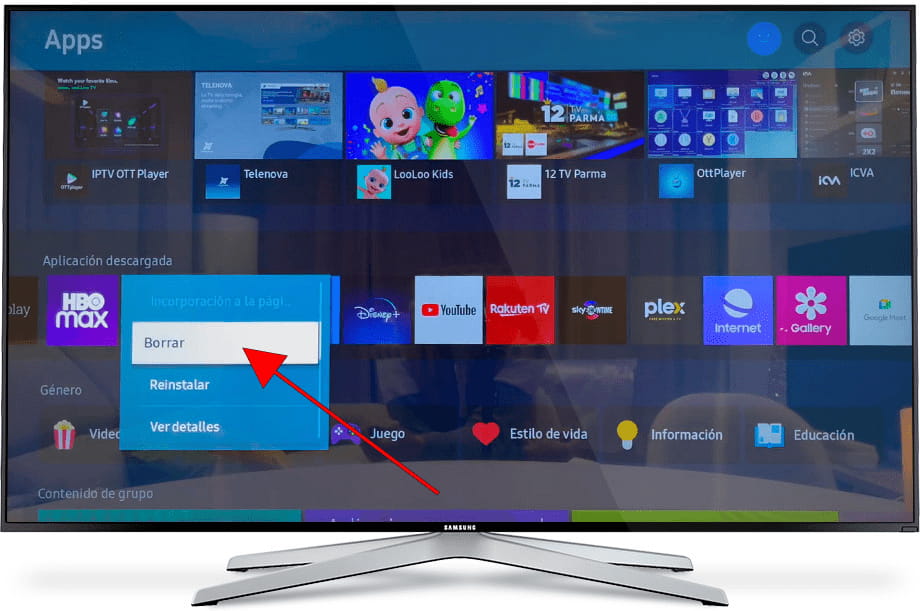 Borrar aplicación Samsung TV