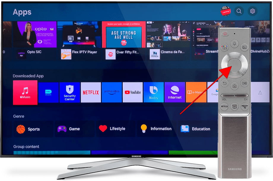 Open application options menu Samsung TV