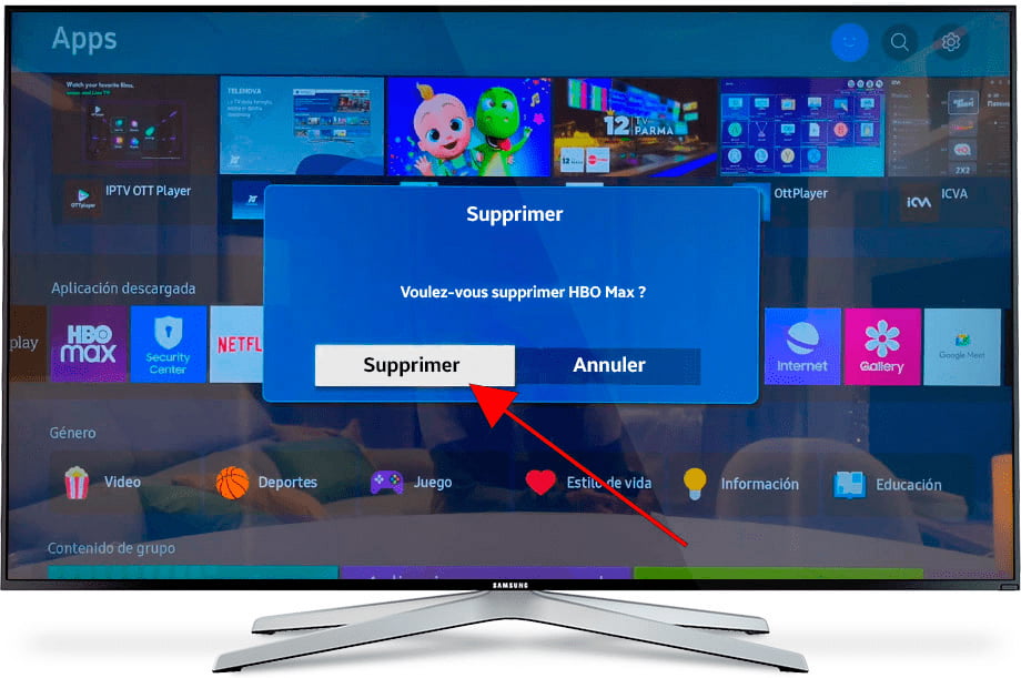 Confirmer la désinstallation de l'application Samsung TV