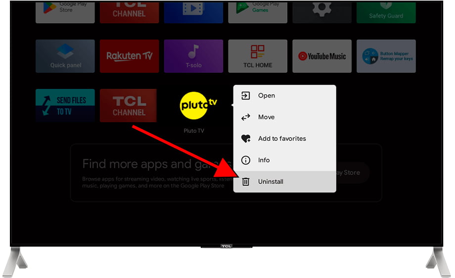 Uninstall application Android TV