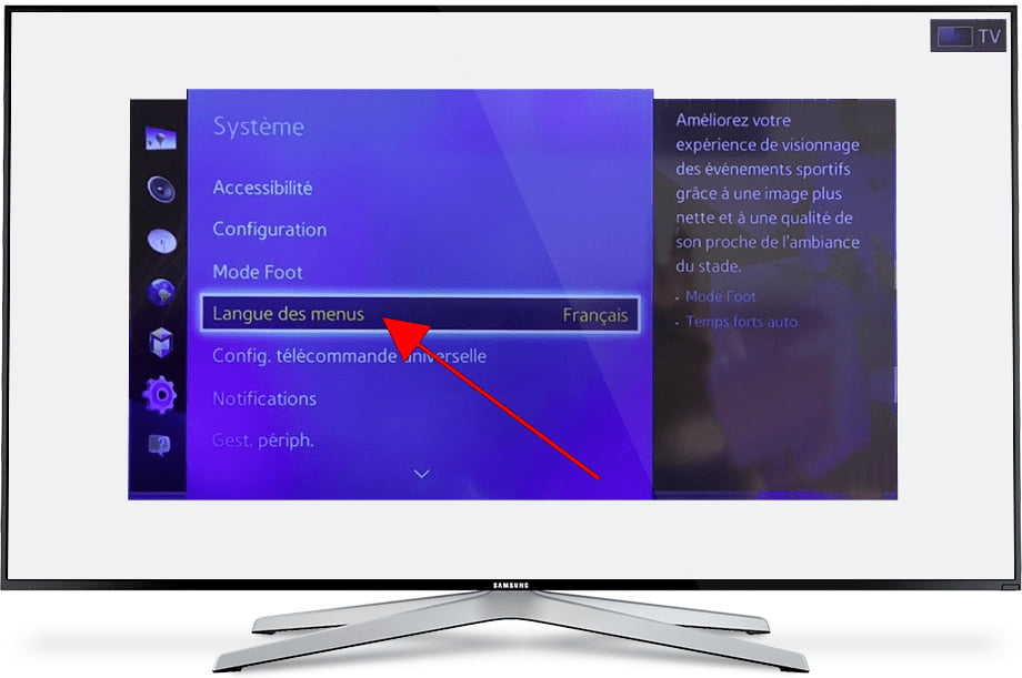 Langue des menus Samsung TV