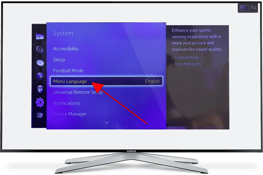 Menu language Samsung TV