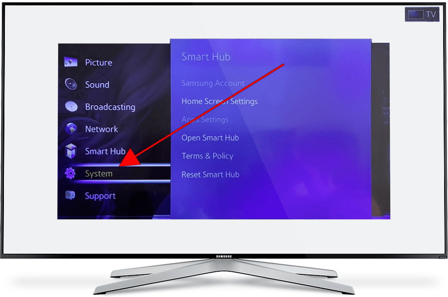 System menu Samsung TV