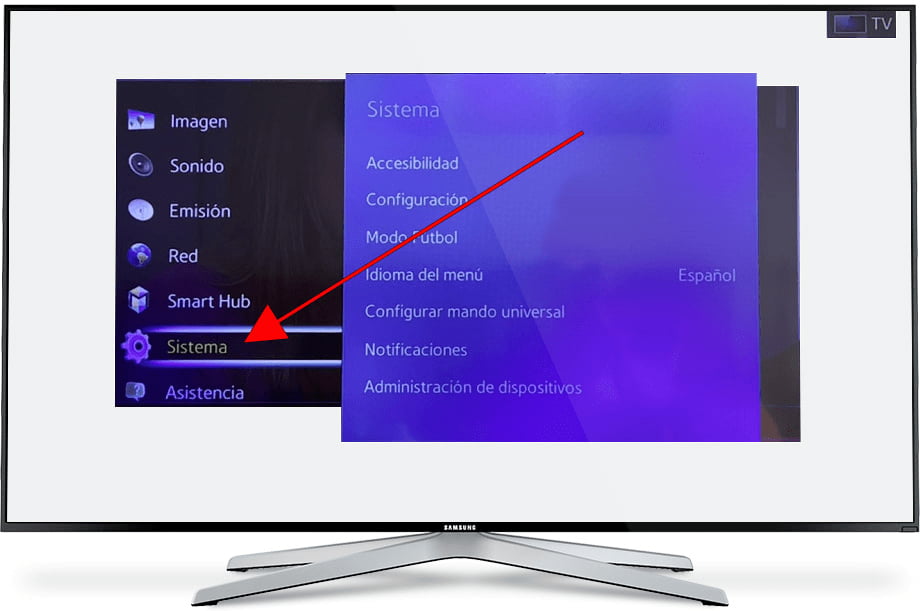 Menú sistema televisor Samsung