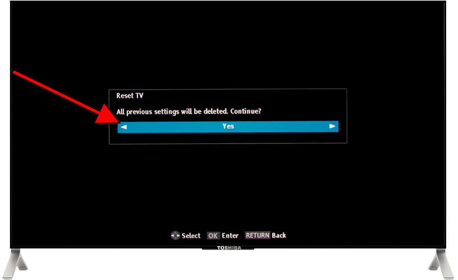 Confirm restoration Toshiba TV