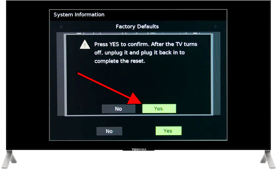 Confirm restoration Toshiba TV