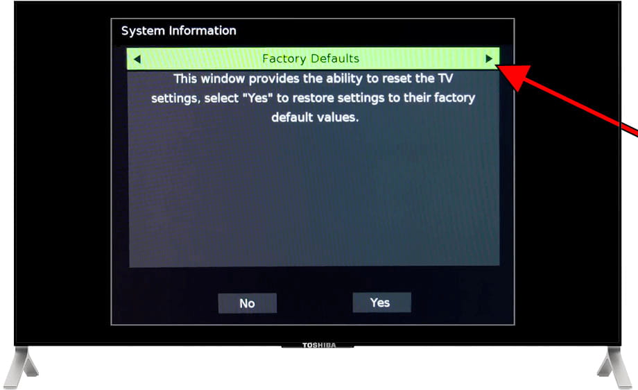 Factory defaults Toshiba TV