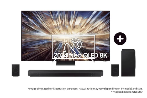 Search for channels on Samsung 2024 75” QN800D Neo QLED 8K TV and Q990D Q-Series Soundbar with Subwoofer and Rear Speakers