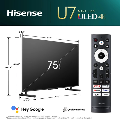 Hisense 75U7K Televisor 190,5 cm (75") 4K Ultra HD Smart TV Wifi Negro 13