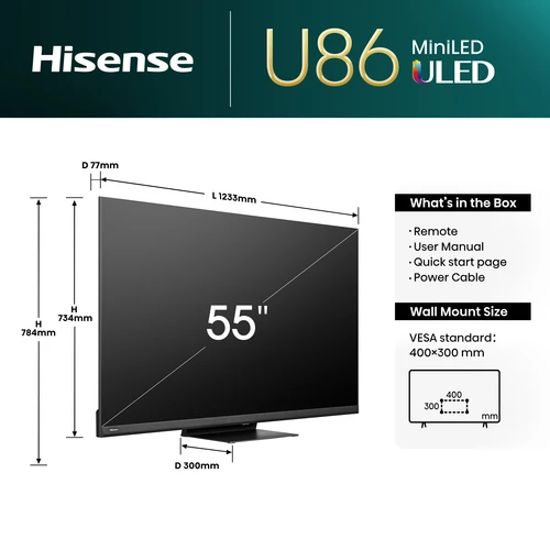 Hisense 55U86KQTUK TV 139.7 cm (55") 4K Ultra HD Smart TV Wi-Fi Grey 1500 cd/m² 1