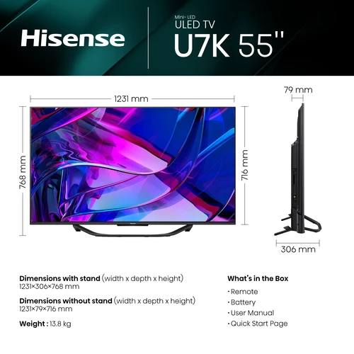 Hisense 55U7KQTUK Televisor 139,7 cm (55") 4K Ultra HD Smart TV Wifi Negro 2