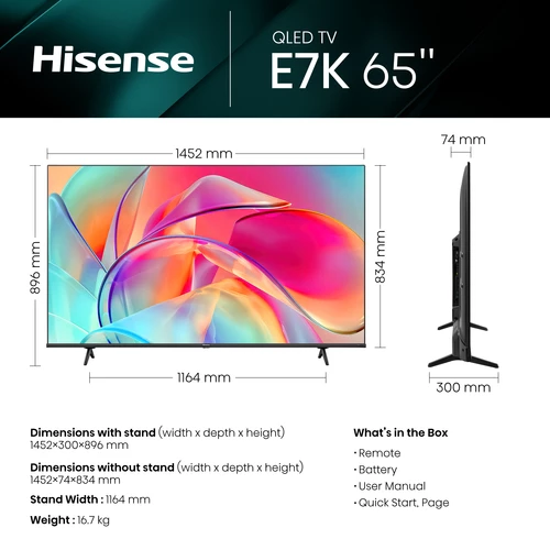 Hisense 65E7KQTUK TV 165,1 cm (65") 4K Ultra HD Smart TV Wifi Noir 3