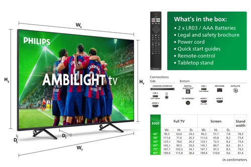 Philips 8000 series 50PUS8309/05 TV 127 cm (50") 4K Ultra HD Smart TV Wifi Noir 350 cd/m² 3