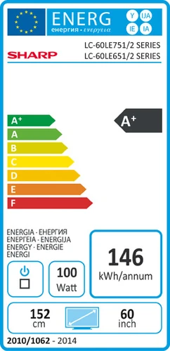 Sharp LC-60LE751E TV Hospitality 152,4 cm (60") Full HD 390 cd/m² Argent 30 W 2