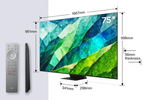 TCL 75C855K TV 190.5 cm (75") 4K Ultra HD Smart TV Wi-Fi Black 3500 cd/m² 15