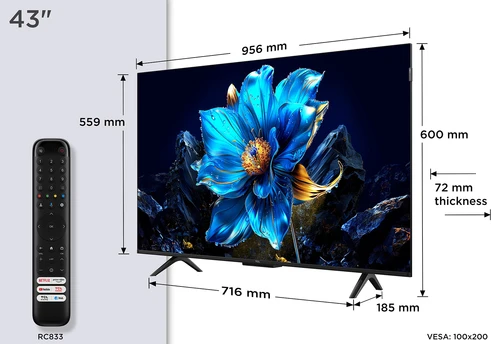 TCL 43P7K-UK TV 109,2 cm (43") 4K Ultra HD Smart TV Wifi Métallique 350 cd/m² 1